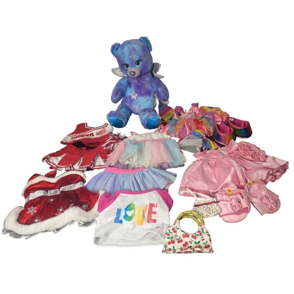 STARBRIGHT BAB BUILD A BEAR PURPLE SILVER STAR WINGS PLUSH 17" Plus Outfits